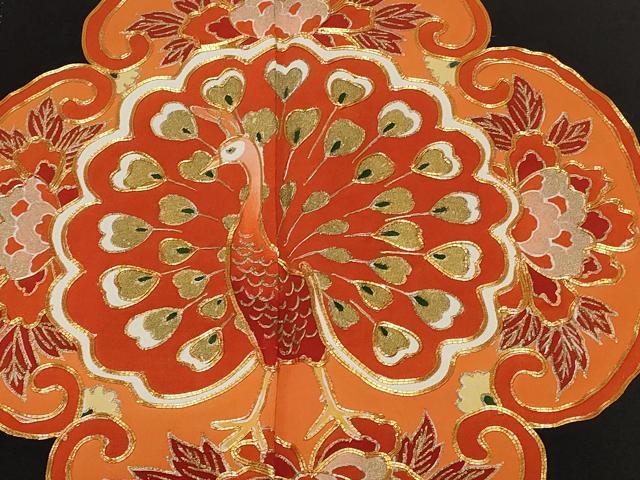 平和屋着物■豪華黒留袖　駒刺繍　孔雀花文　金彩　正絹　逸品　CAAZ5924ev
