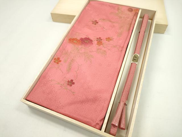 平和屋着物●和装小物 帯締め・帯揚げセット 地紙花文 金彩 真朱色 逸品 未使用 CAAZ6042ju