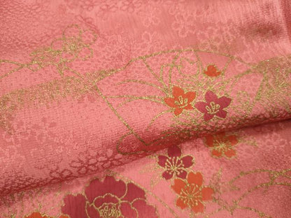 平和屋着物●和装小物 帯締め・帯揚げセット 地紙花文 金彩 真朱色 逸品 未使用 CAAZ6042ju