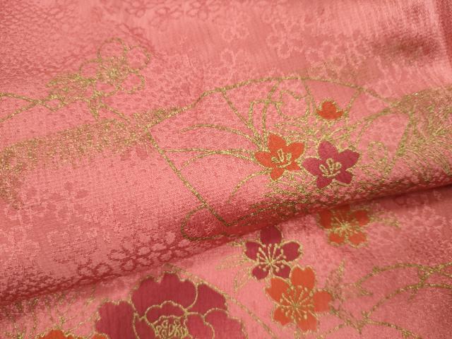 平和屋着物●和装小物 帯締め・帯揚げセット 地紙花文 金彩 真朱色 逸品 未使用 CAAZ6042ju