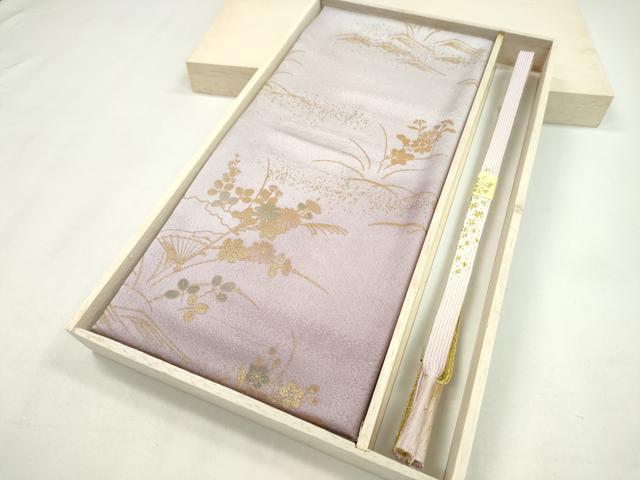 平和屋着物●和装小物 帯締め・帯揚げセット 扇草花文 暈し染め 金彩 高麗組 逸品 未使用 CAAZ6075ju
