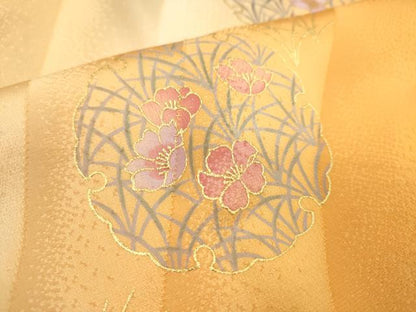 平和屋着物●和装小物 帯締め・帯揚げセット 雪輪草花文 暈し染め 金彩 高麗組 逸品 未使用 CAAZ6085ju