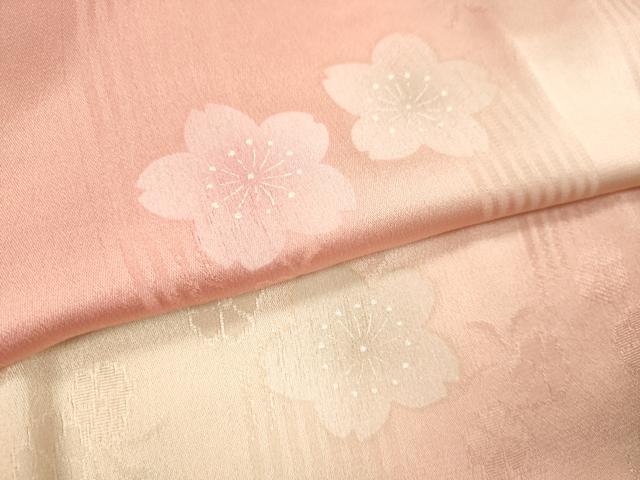 平和屋着物●和装小物 帯締め・帯揚げセット 舞桜文 暈し染め 笹浪組 曙色 逸品 未使用 CAAZ6086ju