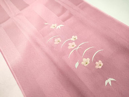 平和屋着物●和装小物 帯締め・帯揚げセット 総刺繍 芝草笹花文 金糸 丸組 逸品 未使用 CAAZ6094ju