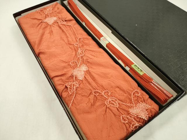 平和屋着物●和装小物 帯締め・帯揚げセット 絞り 蔦の葉文 堅牢染 帯揚げ：樺色 帯締め：緋色 逸品 未使用 CAAZ6097ju
