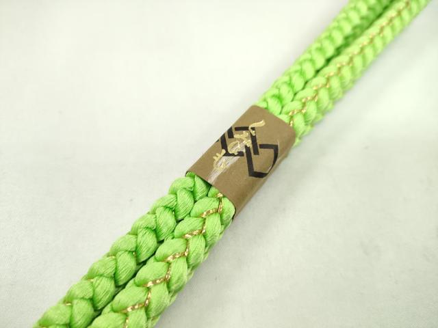 平和屋着物●和装小物　帯締め・帯揚げセット　振袖用　総絞り　斜線吉祥文　丸組　若草色　金糸　逸品　未使用　CAAZ6237ju