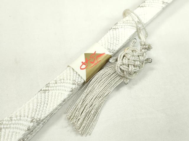平和屋着物●和装小物　帯締め・帯揚げセット　礼装用　亀房付き　絞り　麻の葉流水文　銀彩　逸品　未使用　CAAZ6242ju