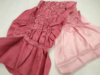 平和屋着物●和装小物 帯締め・帯揚げセット 柄絞り 枝葉文 今様色 逸品 未使用 CAAZ6267ju