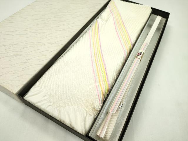 平和屋着物●和装小物　帯締め・帯揚げセット　総絞り　中抜き　斜線文　逸品　未使用　CAAZ6268ju