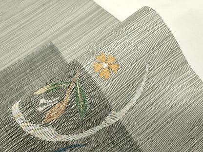平和屋着物▽スリーシーズン 春夏秋 太鼓柄袋帯 手織り 草花丸文 反端付き 正絹 逸品 未使用 CAAZ6424dy