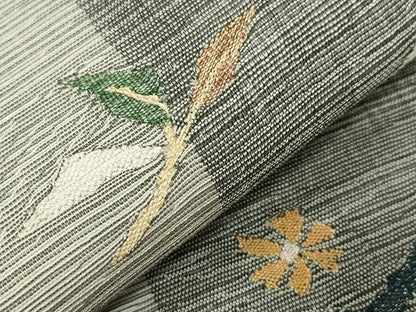 平和屋着物▽スリーシーズン 春夏秋 太鼓柄袋帯 手織り 草花丸文 反端付き 正絹 逸品 未使用 CAAZ6424dy