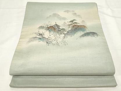 平和屋着物●太鼓柄袋帯 作家物 手描き 紬地 風景文 正絹 逸品 CAAZ6425dy