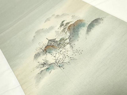 平和屋着物●太鼓柄袋帯 作家物 手描き 紬地 風景文 正絹 逸品 CAAZ6425dy