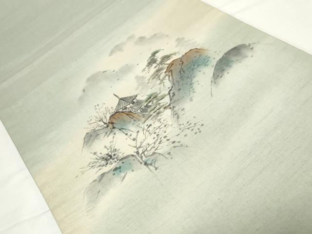 平和屋着物●太鼓柄袋帯 作家物 手描き 紬地 風景文 正絹 逸品 CAAZ6425dy