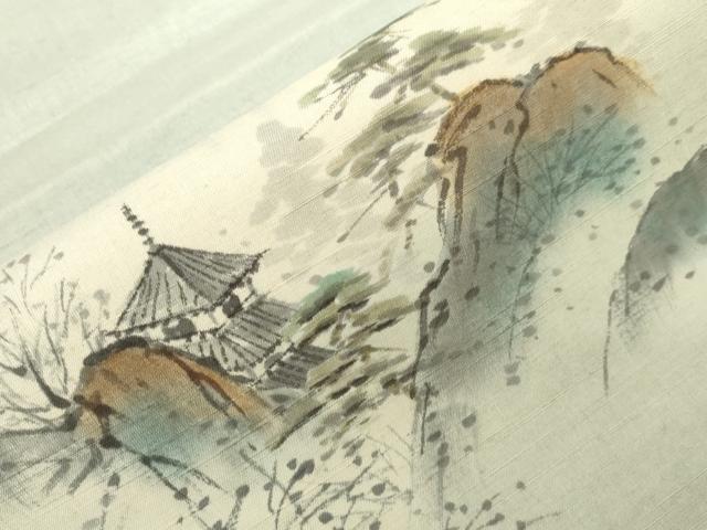 平和屋着物●太鼓柄袋帯 作家物 手描き 紬地 風景文 正絹 逸品 CAAZ6425dy