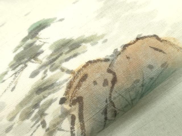 平和屋着物●太鼓柄袋帯 作家物 手描き 紬地 風景文 正絹 逸品 CAAZ6425dy