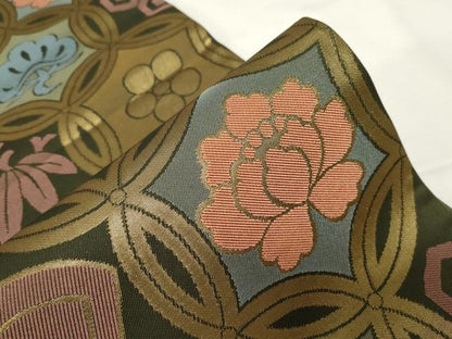 平和屋着物●六通柄袋帯 七宝草花文 金糸 正絹 逸品 CAAZ6431dy