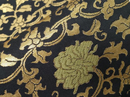 平和屋着物●つけ帯 更紗花文 黒地 金糸 正絹 逸品 CAAZ6481dy