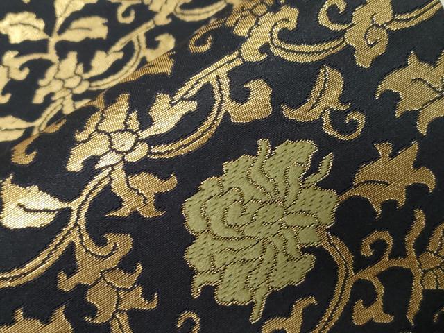 平和屋着物●つけ帯 更紗花文 黒地 金糸 正絹 逸品 CAAZ6481dy
