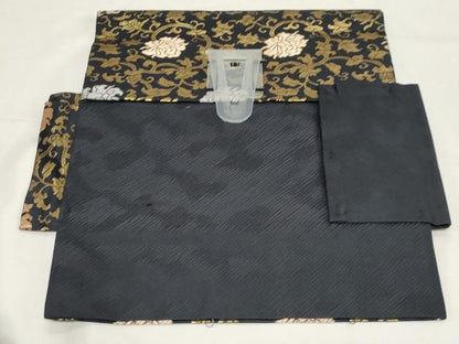 平和屋着物●つけ帯 更紗花文 黒地 金糸 正絹 逸品 CAAZ6481dy