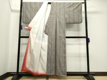 平和屋着物●上質な紬　縞　正絹　逸品　CAAZ6491dy