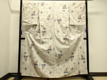 平和屋着物●小千谷紬 草花文 正絹 逸品 CAAZ6517dy