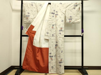 平和屋着物●小千谷紬 草花文 正絹 逸品 CAAZ6517dy