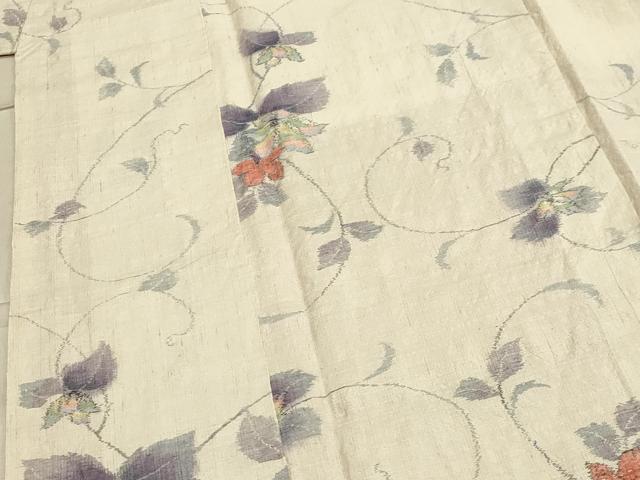 平和屋着物●小千谷紬 草花文 正絹 逸品 CAAZ6517dy