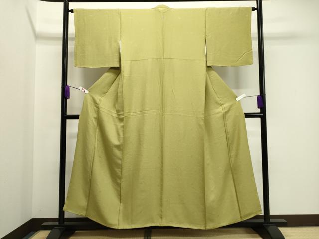 平和屋着物●上質な色無地　舞花地紋　青朽葉色　正絹　逸品　CAAZ6521dy