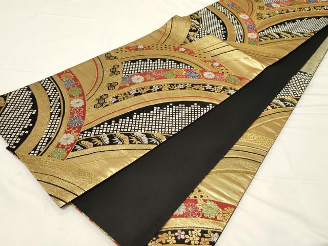 平和屋着物▼六通柄袋帯　美彩夢　黒地　金糸　正絹　逸品　CAAZ6629dy