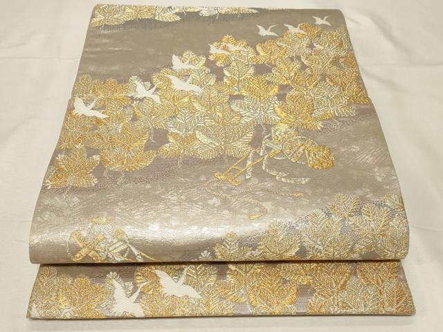 平和屋着物▼六通柄袋帯 飛鶴松葉文 金銀糸 正絹 逸品 CAAZ6673dy
