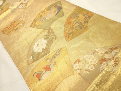 平和屋着物▼伝統工芸士 平田藤三郎 六通柄袋帯 日本乃華鳥 金糸 正絹 逸品 CAAZ6705dy