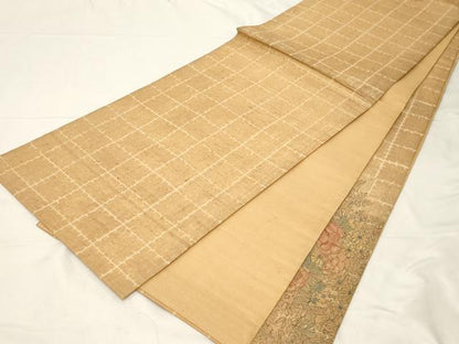 平和屋着物▼太鼓柄袋帯　手描き　紬地　花車文　金彩　正絹　逸品　未使用　CAAZ6777dy