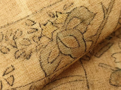 平和屋着物▼太鼓柄袋帯　手描き　紬地　花車文　金彩　正絹　逸品　未使用　CAAZ6777dy