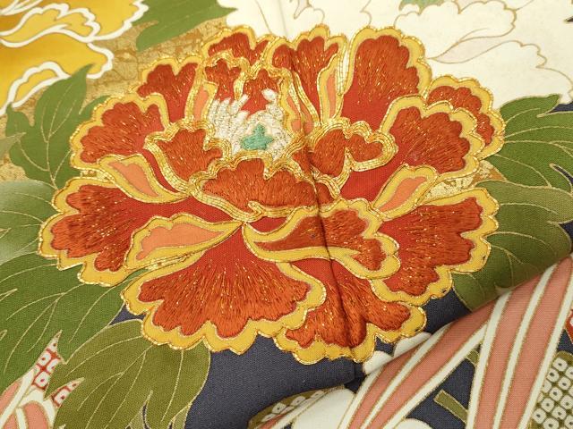 平和屋着物●豪華振袖 駒刺繍 草花丸文 金彩 正絹 逸品 CAAZ6923ze