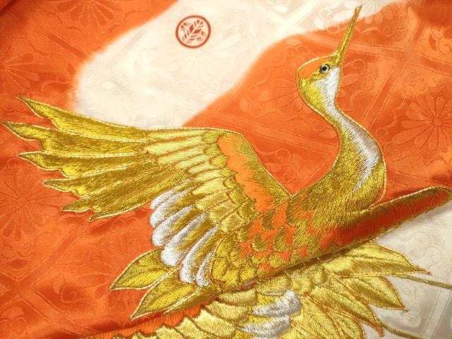 平和屋着物[]お宮参り　女の子　祝着　産着　初着　のしめ　駒刺繍　飛鶴松文　金彩　逸品　CAAZ6964ze