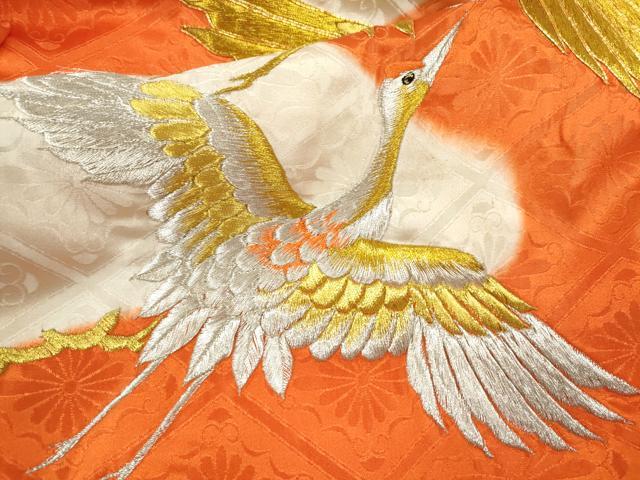 平和屋着物[]お宮参り　女の子　祝着　産着　初着　のしめ　駒刺繍　飛鶴松文　金彩　逸品　CAAZ6964ze