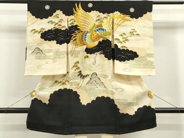 平和屋着物[]お宮参り　男の子　祝着　産着　初着　のしめ　刺繍　雲取り飛鶴松文　金彩　逸品　CAAZ6965ze