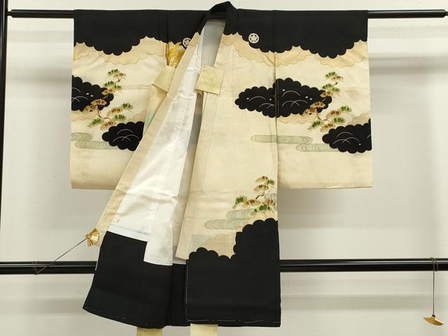 平和屋着物[]お宮参り　男の子　祝着　産着　初着　のしめ　刺繍　雲取り飛鶴松文　金彩　逸品　CAAZ6965ze