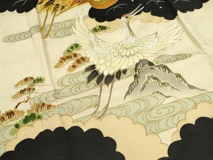 平和屋着物[]お宮参り　男の子　祝着　産着　初着　のしめ　刺繍　雲取り飛鶴松文　金彩　逸品　CAAZ6965ze