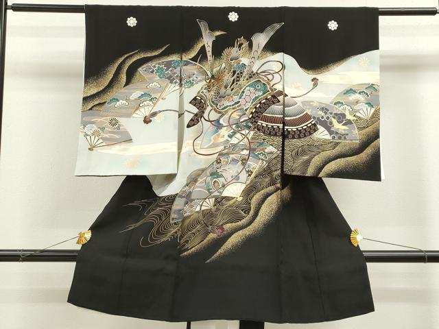 平和屋着物[]お宮参り　男の子　祝着　産着　初着　のしめ　龍　兜　飛鶴扇面吉祥文　暈し染め　金彩　逸品　CAAZ6967ze