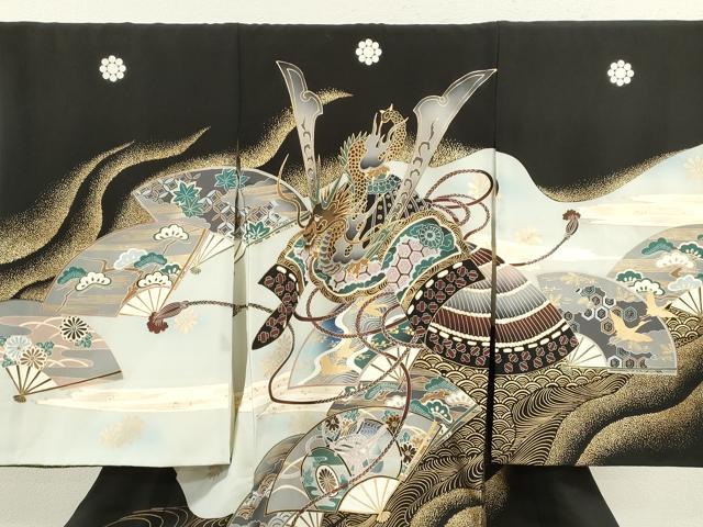 平和屋着物[]お宮参り　男の子　祝着　産着　初着　のしめ　龍　兜　飛鶴扇面吉祥文　暈し染め　金彩　逸品　CAAZ6967ze