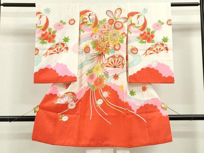 平和屋着物[]お宮参り　女の子　祝着　産着　初着　のしめ　飛鶴片輪車草花文　金銀彩　CAAZ6968ze