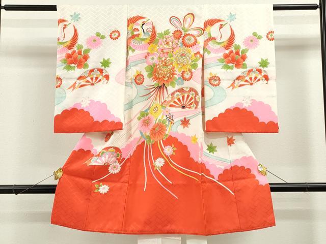 平和屋着物[]お宮参り　女の子　祝着　産着　初着　のしめ　飛鶴片輪車草花文　金銀彩　CAAZ6968ze