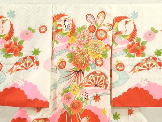 平和屋着物[]お宮参り　女の子　祝着　産着　初着　のしめ　飛鶴片輪車草花文　金銀彩　CAAZ6968ze