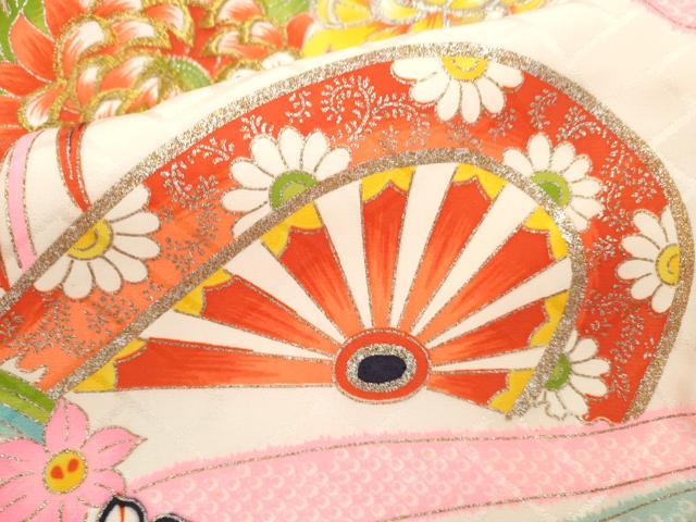 平和屋着物[]お宮参り　女の子　祝着　産着　初着　のしめ　飛鶴片輪車草花文　金銀彩　CAAZ6968ze