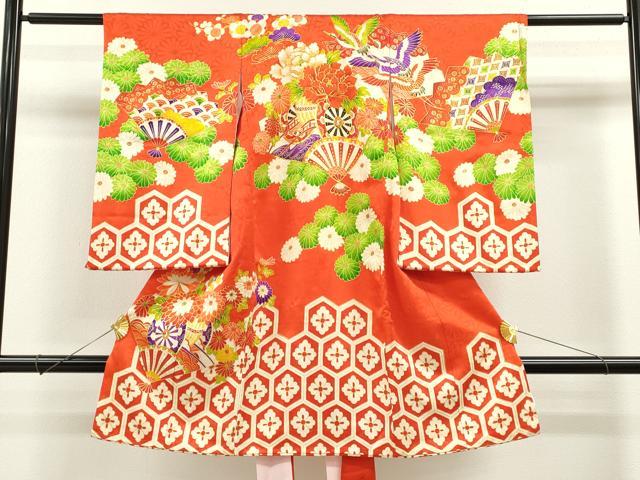 平和屋着物[]お宮参り 女の子 祝着 産着 初着 のしめ 駒刺繍 花車飛鶴扇面吉祥文 金彩 逸品 CAAZ6969ze