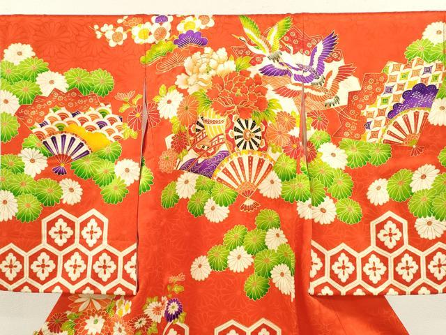 平和屋着物[]お宮参り　女の子　祝着　産着　初着　のしめ　駒刺繍　花車飛鶴扇面吉祥文　金彩　逸品　CAAZ6969ze