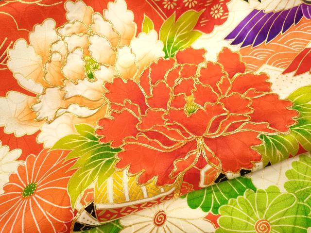 平和屋着物[]お宮参り　女の子　祝着　産着　初着　のしめ　駒刺繍　花車飛鶴扇面吉祥文　金彩　逸品　CAAZ6969ze