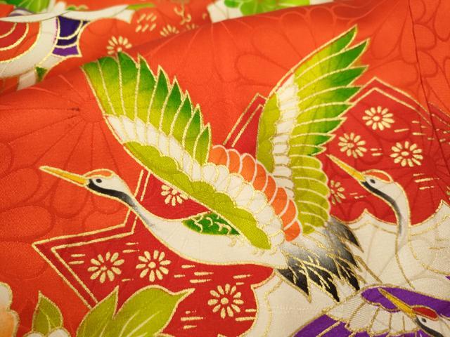 平和屋着物[]お宮参り　女の子　祝着　産着　初着　のしめ　駒刺繍　花車飛鶴扇面吉祥文　金彩　逸品　CAAZ6969ze